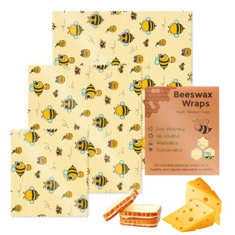 Beeswax Wrap Reusable - キッチンフードパッケージ用BesWaxラップ、再利用可能、新鮮、養蜂布、有機保管、天然、食品グレード、環境にやさしい、3個