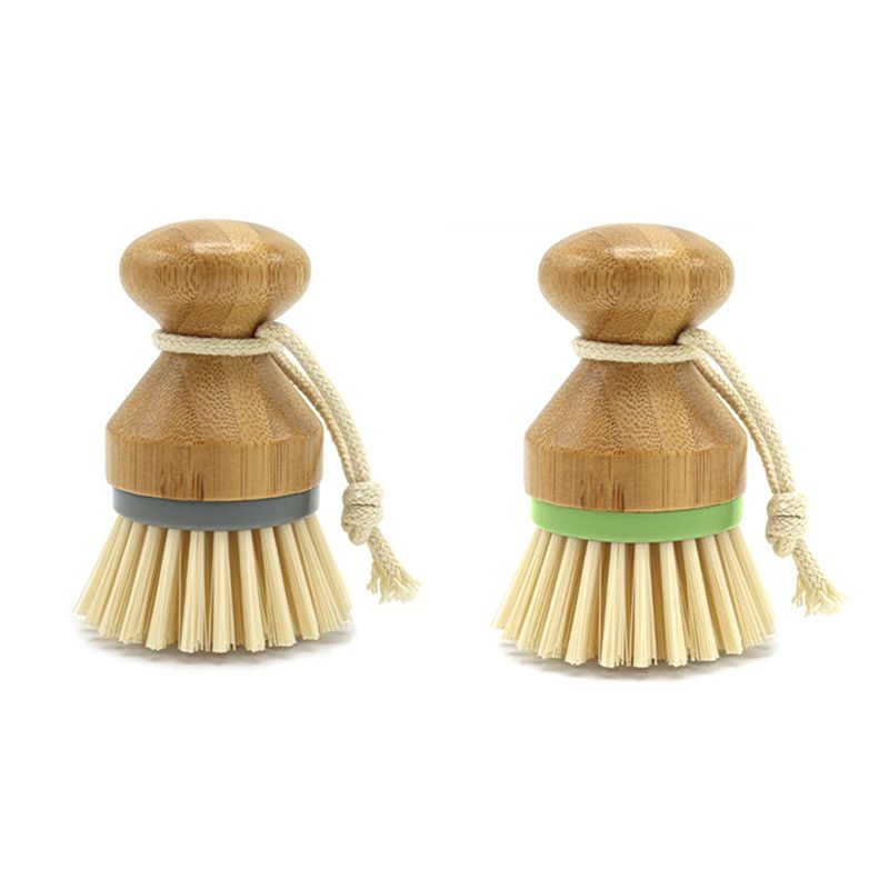 Dish Brush Bamboo - AC76-2パックキッチンクリーニングブラシ、鍋、フライパン、食器、シンク、野菜の洗浄用の取り外し可能な竹製食器洗いブラシ、耐久性あり