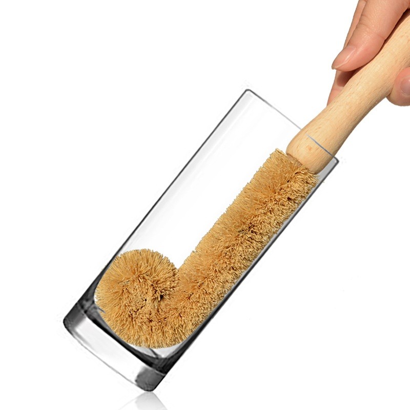 Dish Brush Bamboo - キッチン掃除用ブラシ 天然コイアブラシ 麻繊維 ノンスティックフライパンブラシ 油汚れ除去食器洗いカップポットブラシ