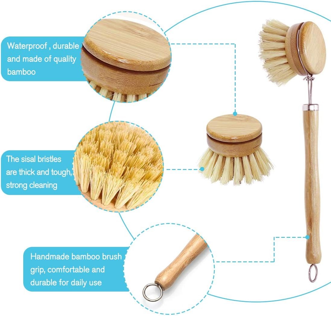 竹皿スクラブブラシ、キッチン木製クリーニングスクラバー、鋳鉄 - Dish Brush Bamboo のレビューと価格