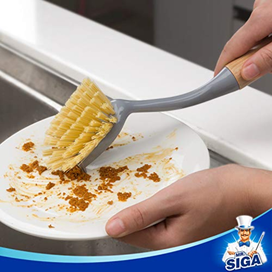 竹製ハンドル付き食器用ブラシ、スクレーパー内蔵、2個パック、 - Dish Brush Bamboo のレビューと価格