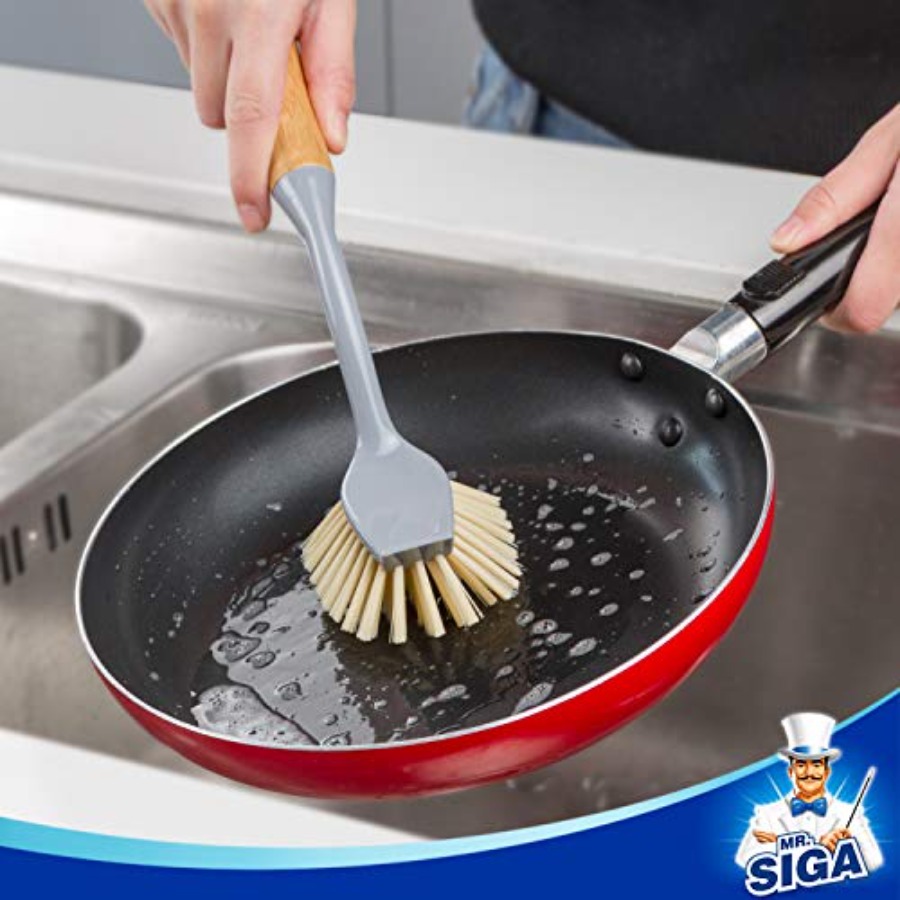 竹製ハンドル付き食器用ブラシ、スクレーパー内蔵、2個パック、 - Dish Brush Bamboo のレビューと価格